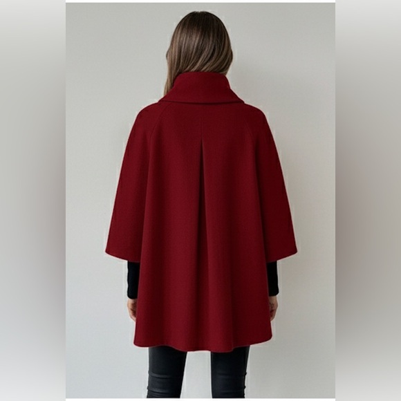 Burgundy High-Neck Button Front Raglan Overcoat - Picture 6 of 8